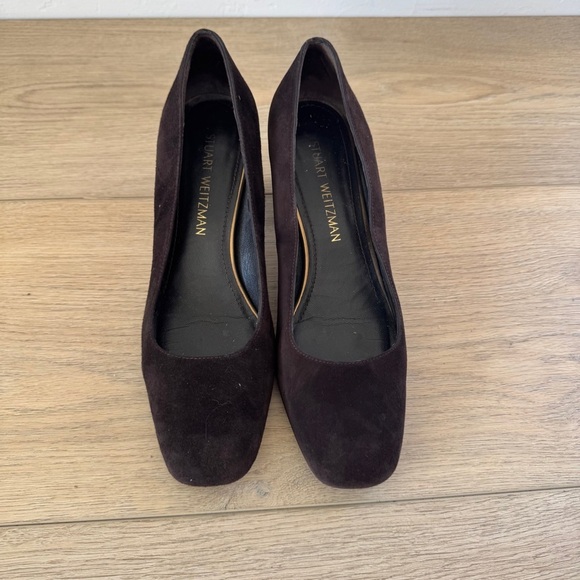 Stuart Weitzman Brown Suede Square toe Heels Size Women’s 8.5 - Picture 1 of 7
